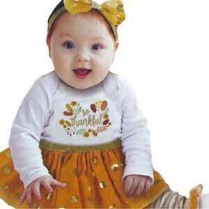 NWT Baby Essentials 4pc “So Thankful” Outfit Fall Harvest Thanksgiving Set 3M
